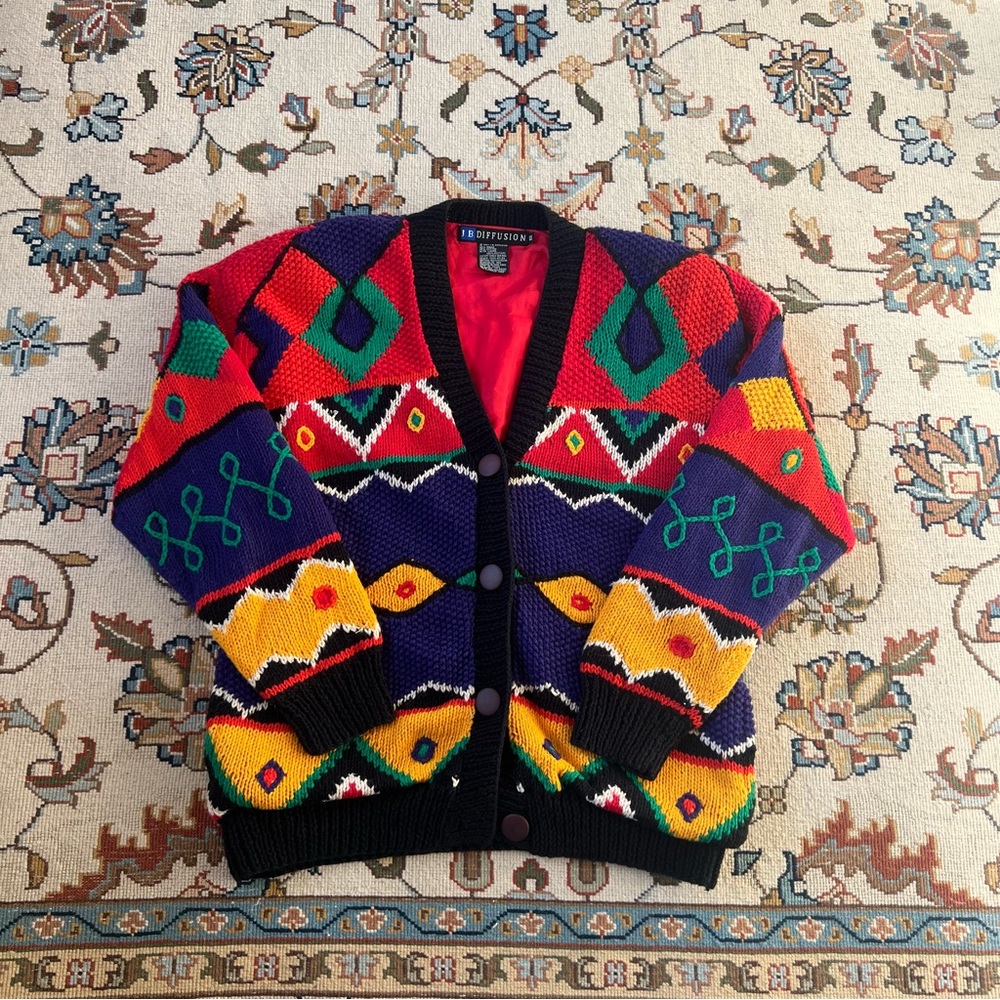 Vintage 90s Colorful Geometric Knit Cardigan